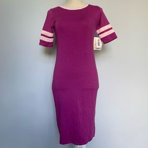 LuLaRoe Fuchsia Julia Striped Sleeve Dress NWT